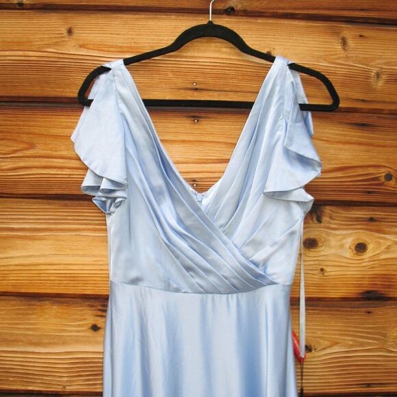 NWT Mac Duggal FLOUNCE SLEEVE SATIN GOWN Missing Belt - Picture 9 of 15